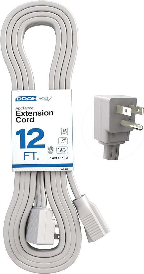 12' Extension Cord Grey DDON VOLT