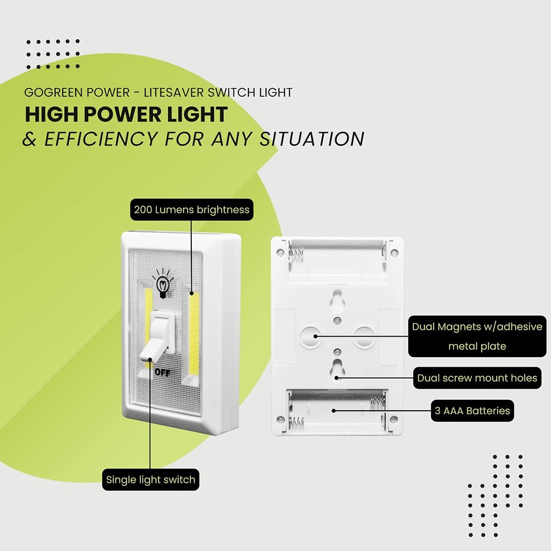Single COB LED Light Switch Go Green