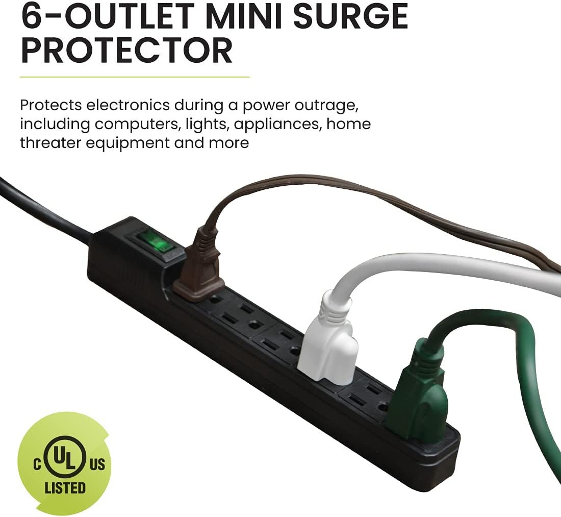 6 Outlet Surge Protector Black Go Green