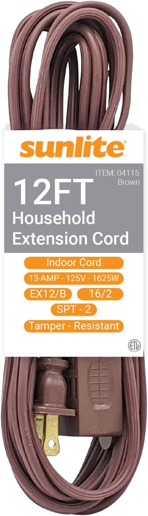 12' Extension Cord Brown Sunlite