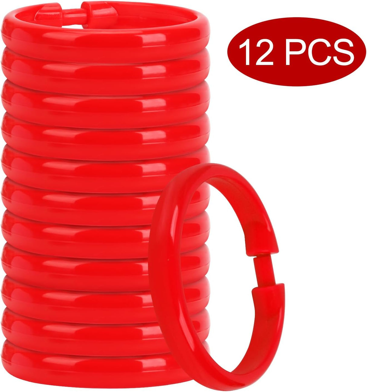 Shower Curtain Rings in Red Color | Set of 12 | R&L Plastics