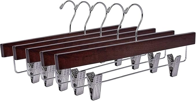 Flat Skirt Hangers Walnut Chrome Hook 5PK Quality Hangers