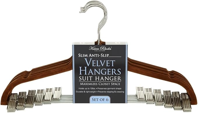 Velvet Hangers Clips 6pk Brown Karen Rhodes