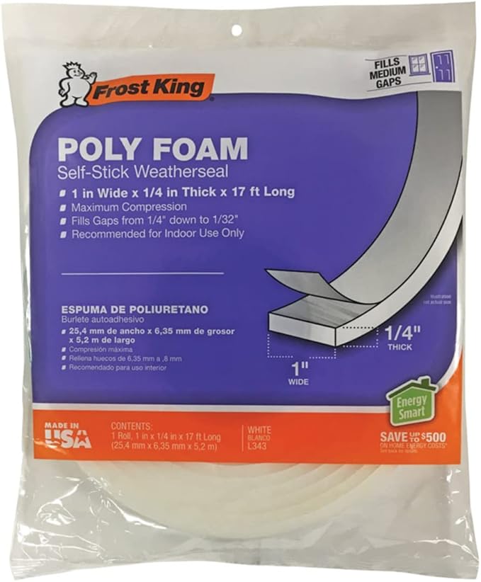 Weathstrip/White Foam Stick-On 1" x 17' Frost King