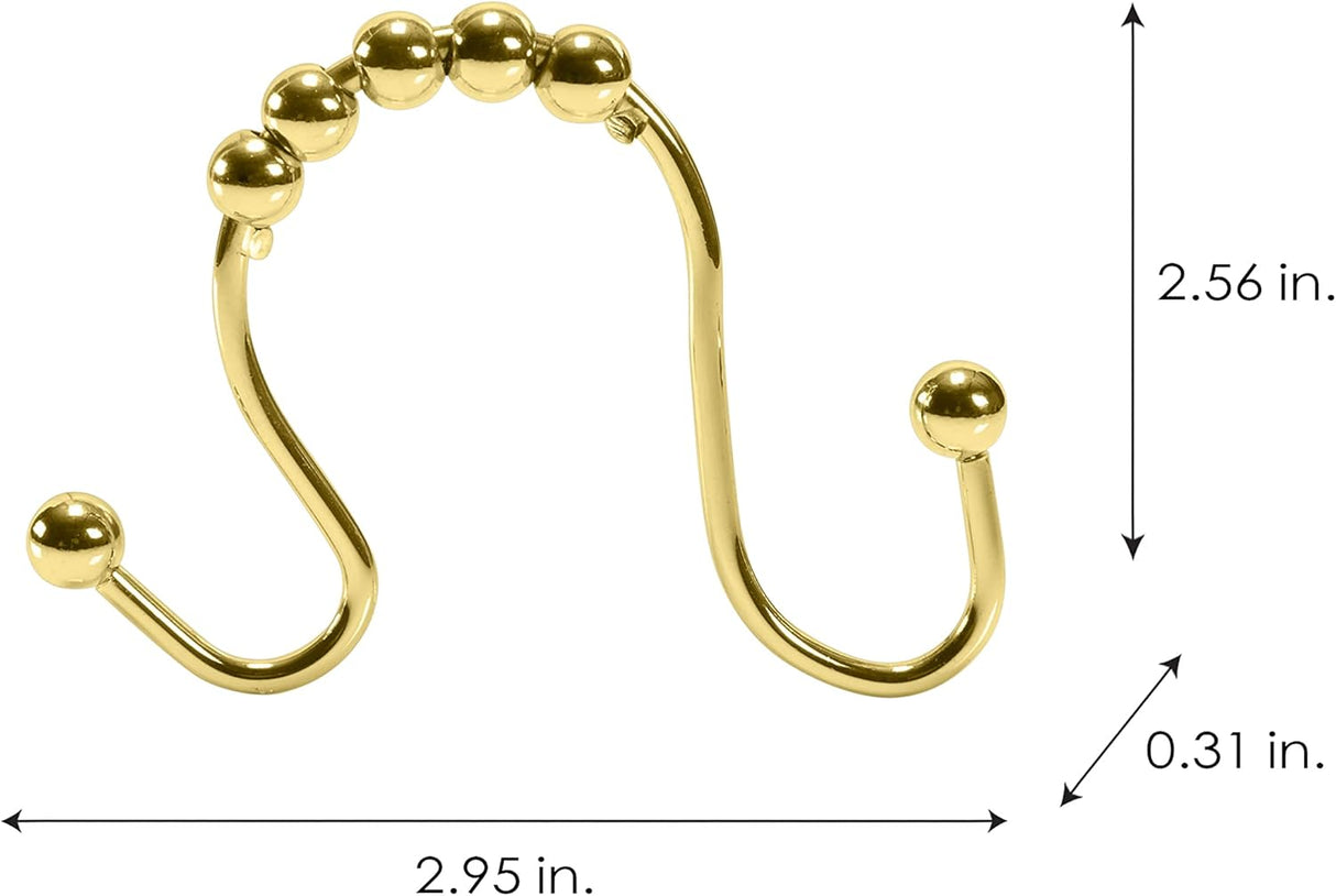 Double Shower Curtain Hooks | Gold | Set of 12 | Bath Bliss
