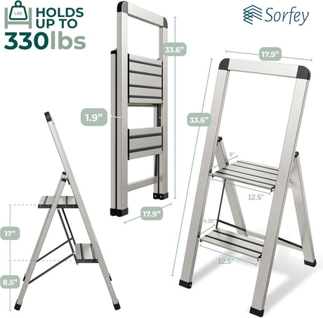 Slim Folding Step Ladder 2 Step Silver YBM