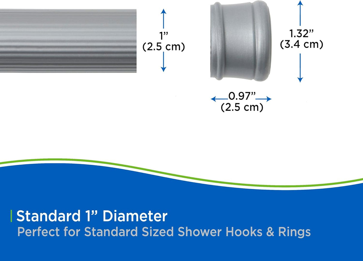Spring Tension Shower Curtain Rod | Grey | 42”×72” | Kenney