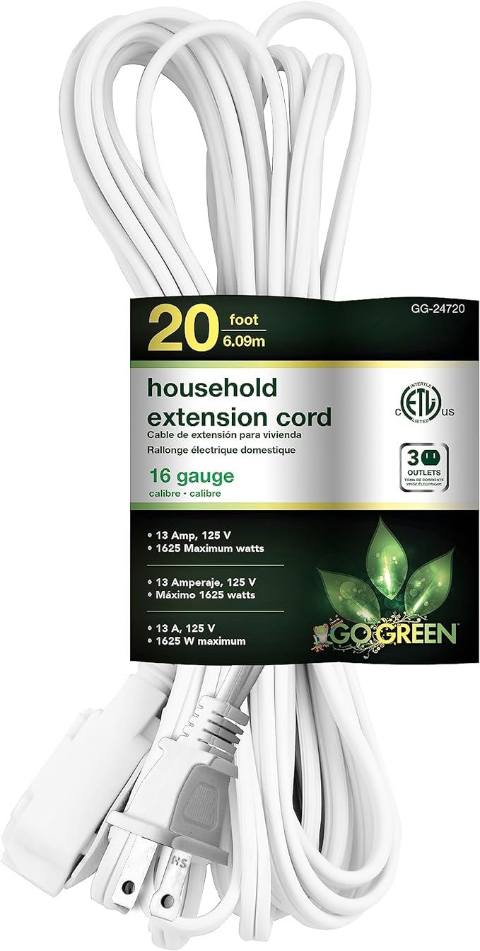 20' Extension Cord White Go Green