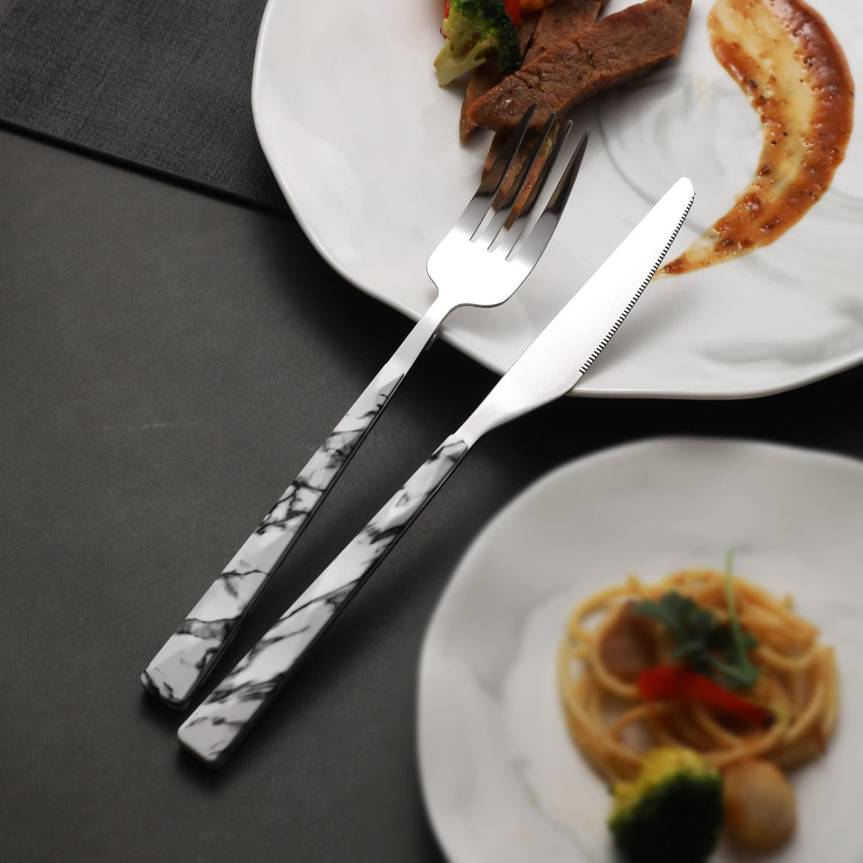 Flatware Set 20pc | Marble Handle | Modern Cutlery | Holister
