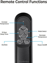 Comfort Zone Oscillating Tower Space Heater with Remote Control 1500w