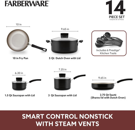 Nonstick Pots & Pans 14PC Black Farberware