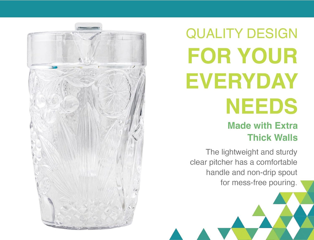 Smiley Pitcher Plastic Beverage Pitcher with Lid | 760z | Fruit Design | Arrow