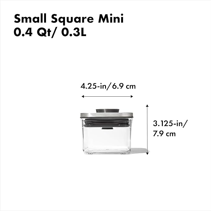 OXO Steel POP Container | Small Square Mini | Clear | 0.4 Qt