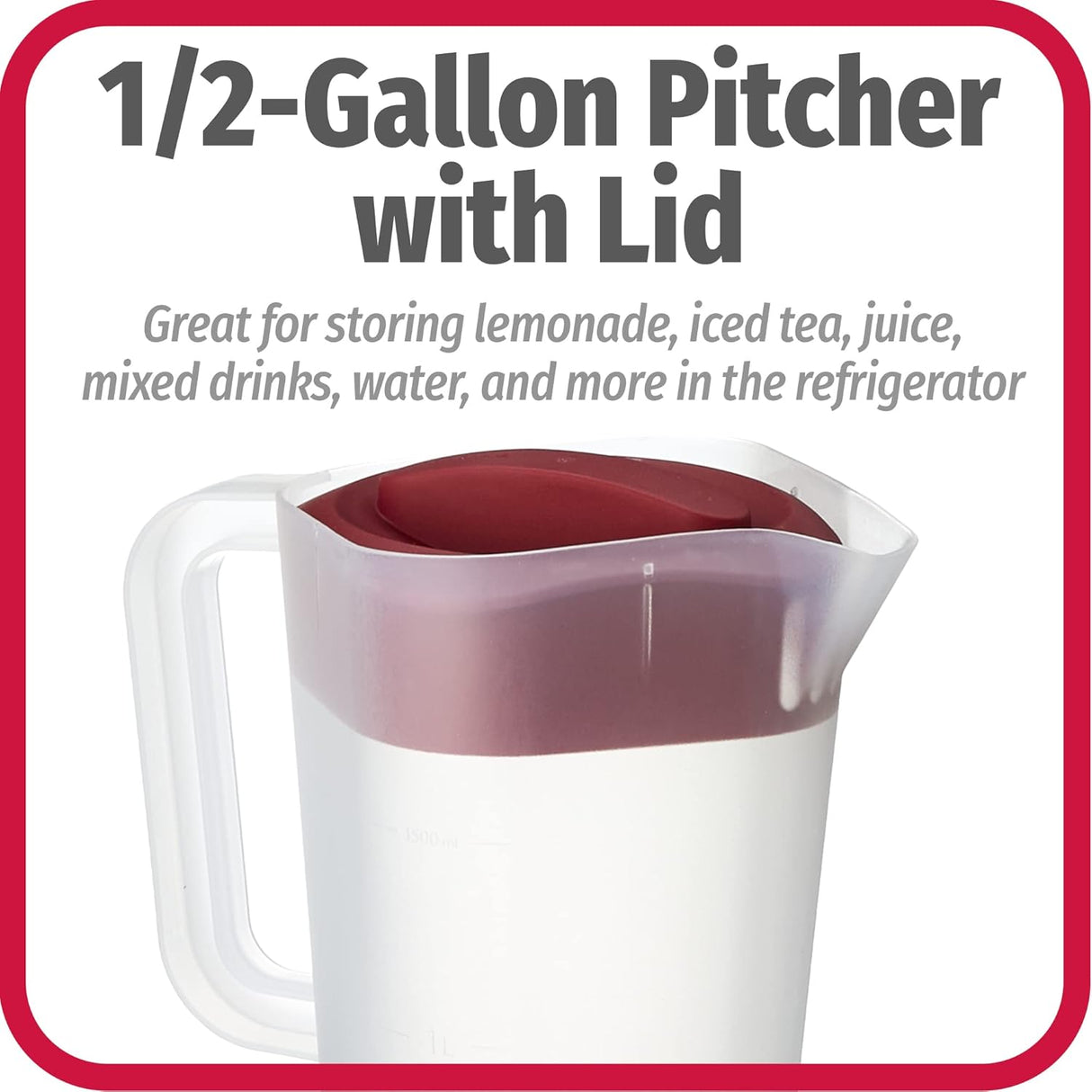 Plastic Pitcher with 4 Way Lid | 1 Gallon | ‎Red | GoodCook