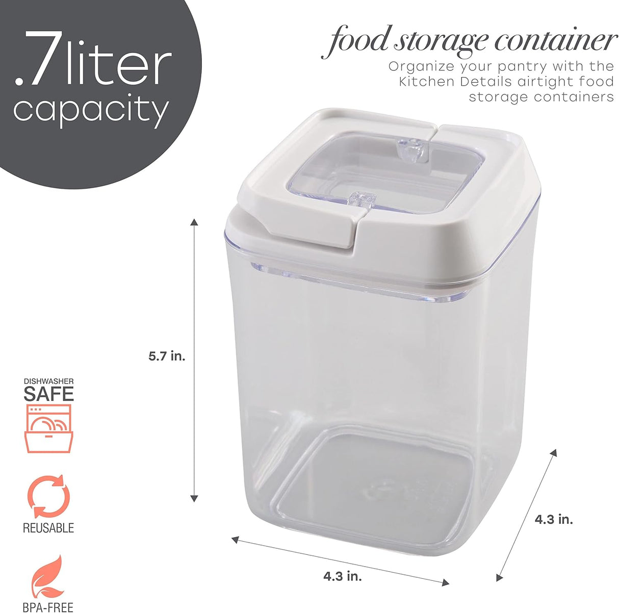 Airtight Food Container Stackable | 0.9 L | Clear plastic | Kitchen Details