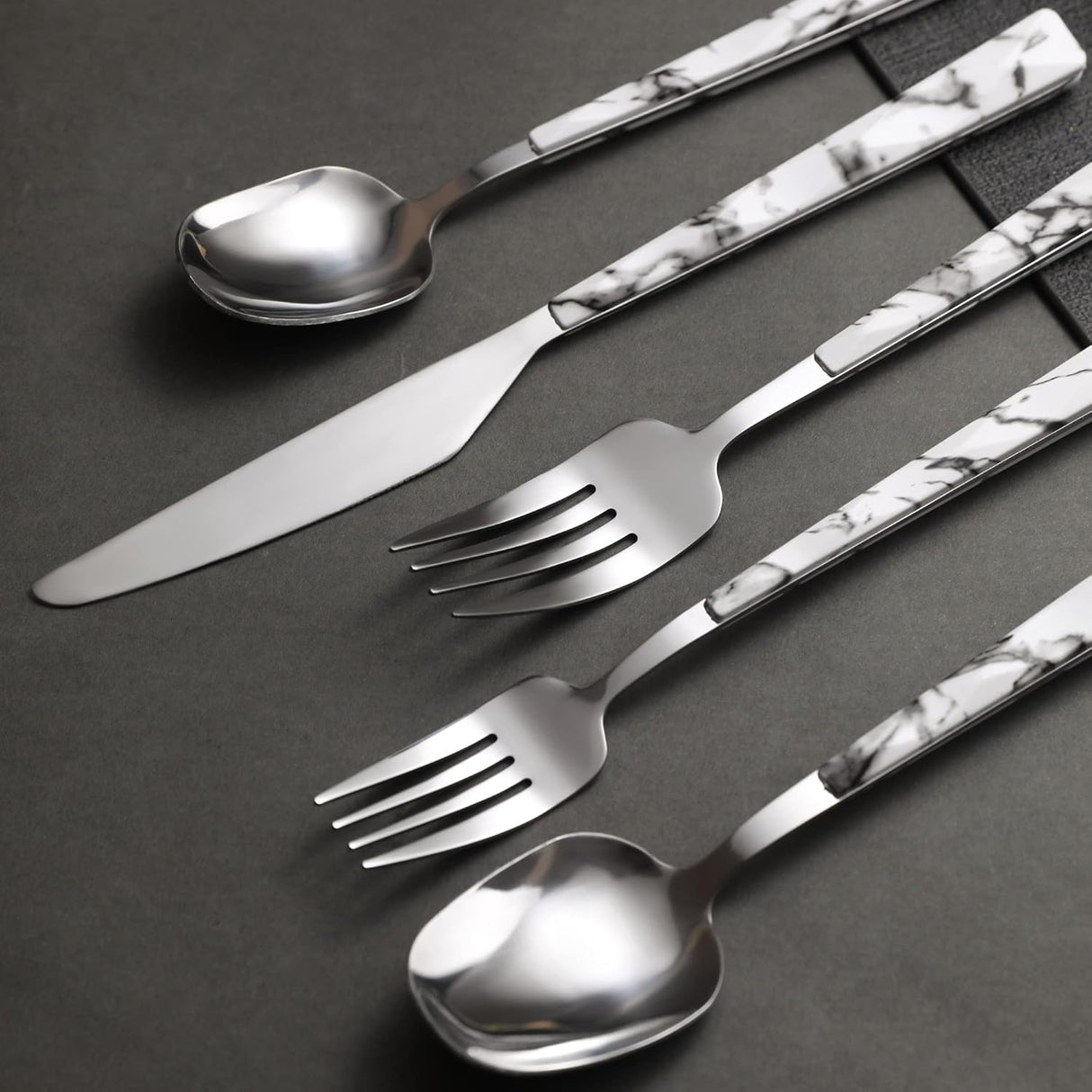 Flatware Set 20pc | Marble Handle | Modern Cutlery | Holister
