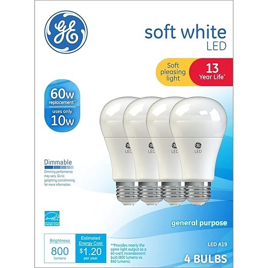 LED Bulb Soft White 60W 4PK GE