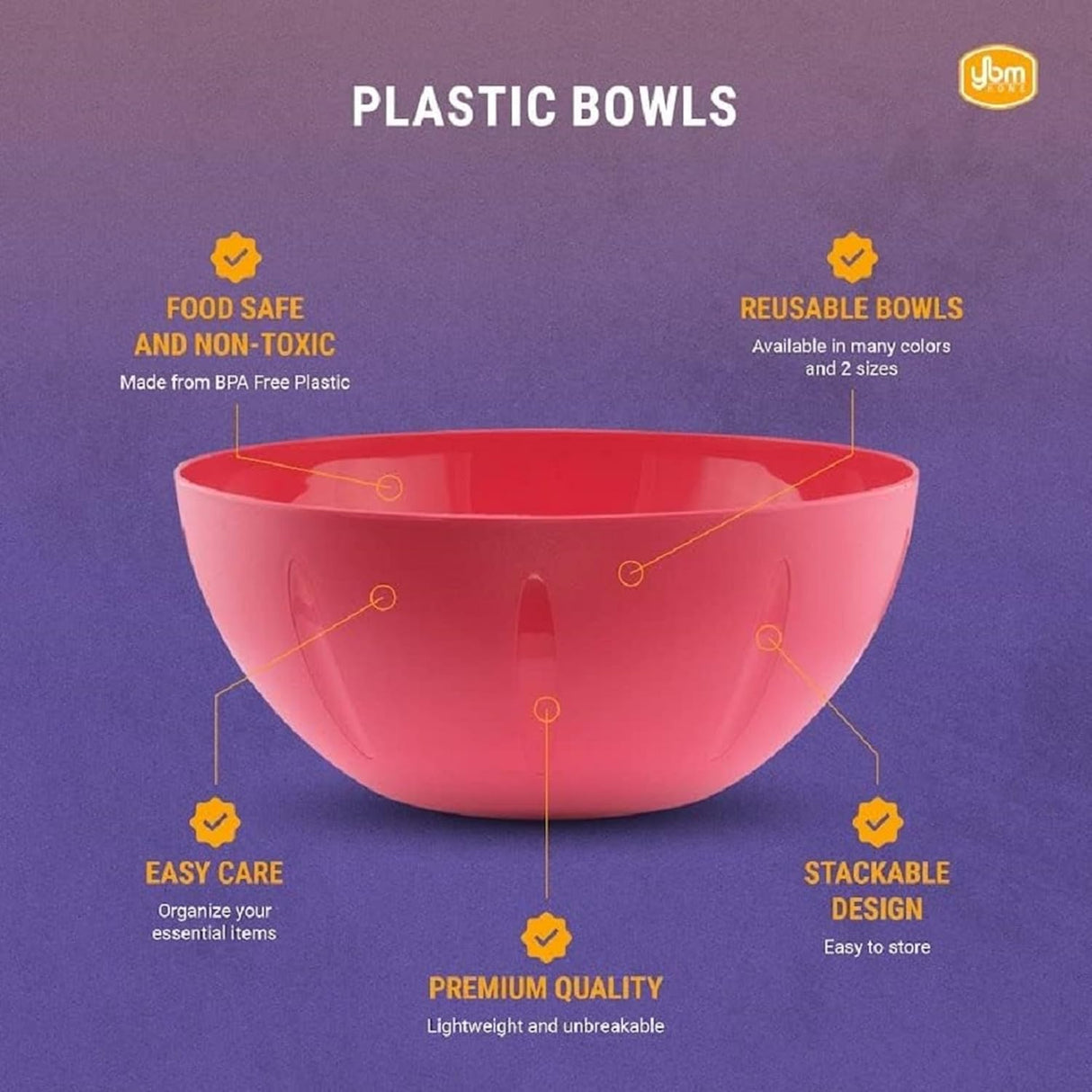 Plastic Mixing Bowl | Round | 8 Inch | Pink | YBM Home