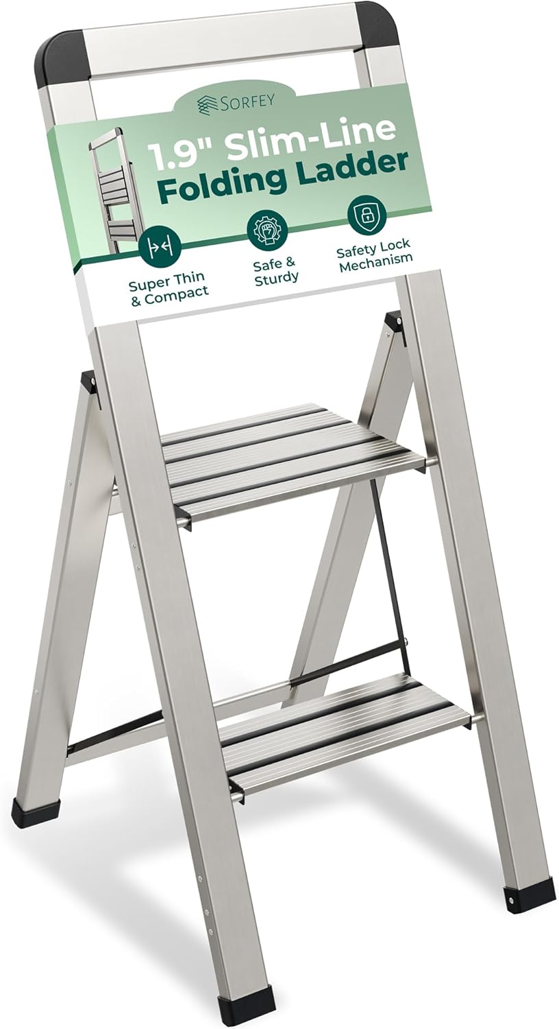Slim Folding Step Ladder 2 Step Silver YBM