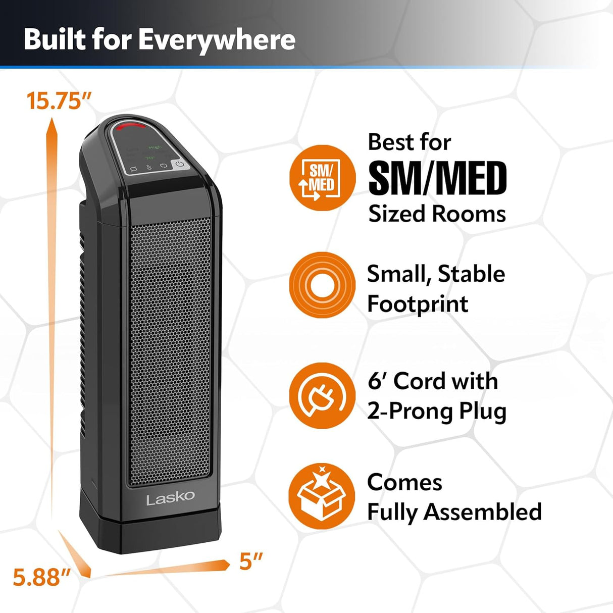 Ceramic Tower Heater 16.5" Tall Lasko