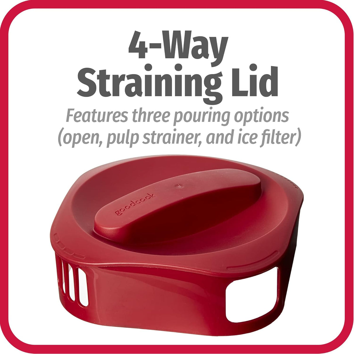Plastic Pitcher with 4 Way Lid | 1 Gallon | ‎Red | GoodCook