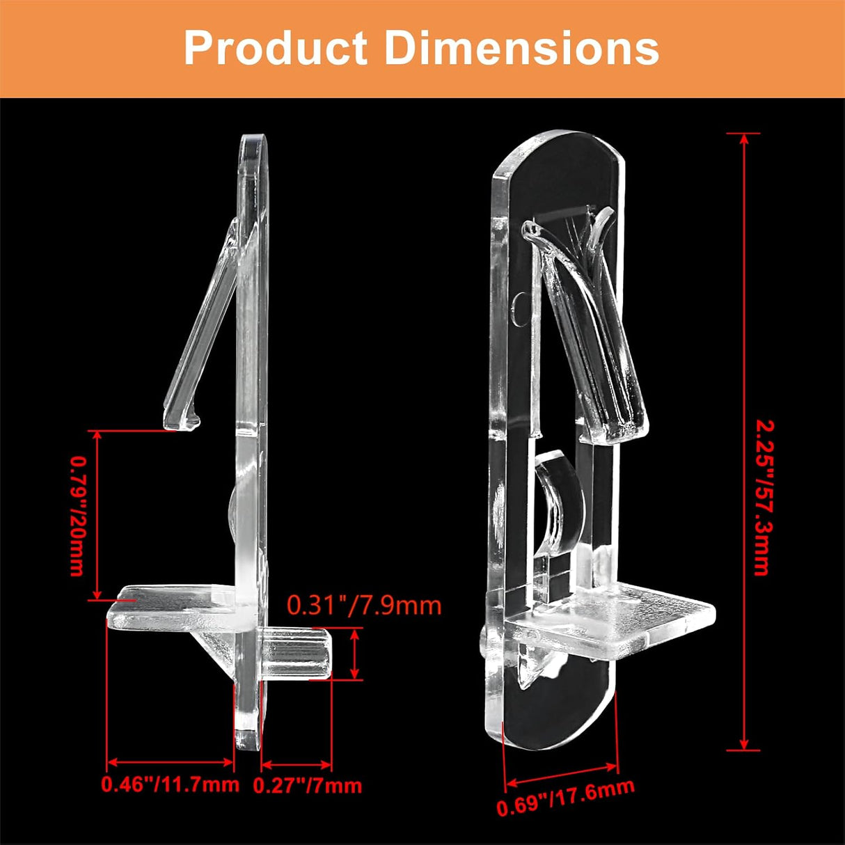 3/4" Clear Plastic Locking Shelf Support Peg Clips