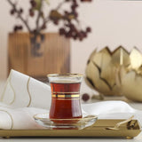 LAV Glass Turkish Tea Cup and Saucer W/ Gold Rim | 4oz | Vikko