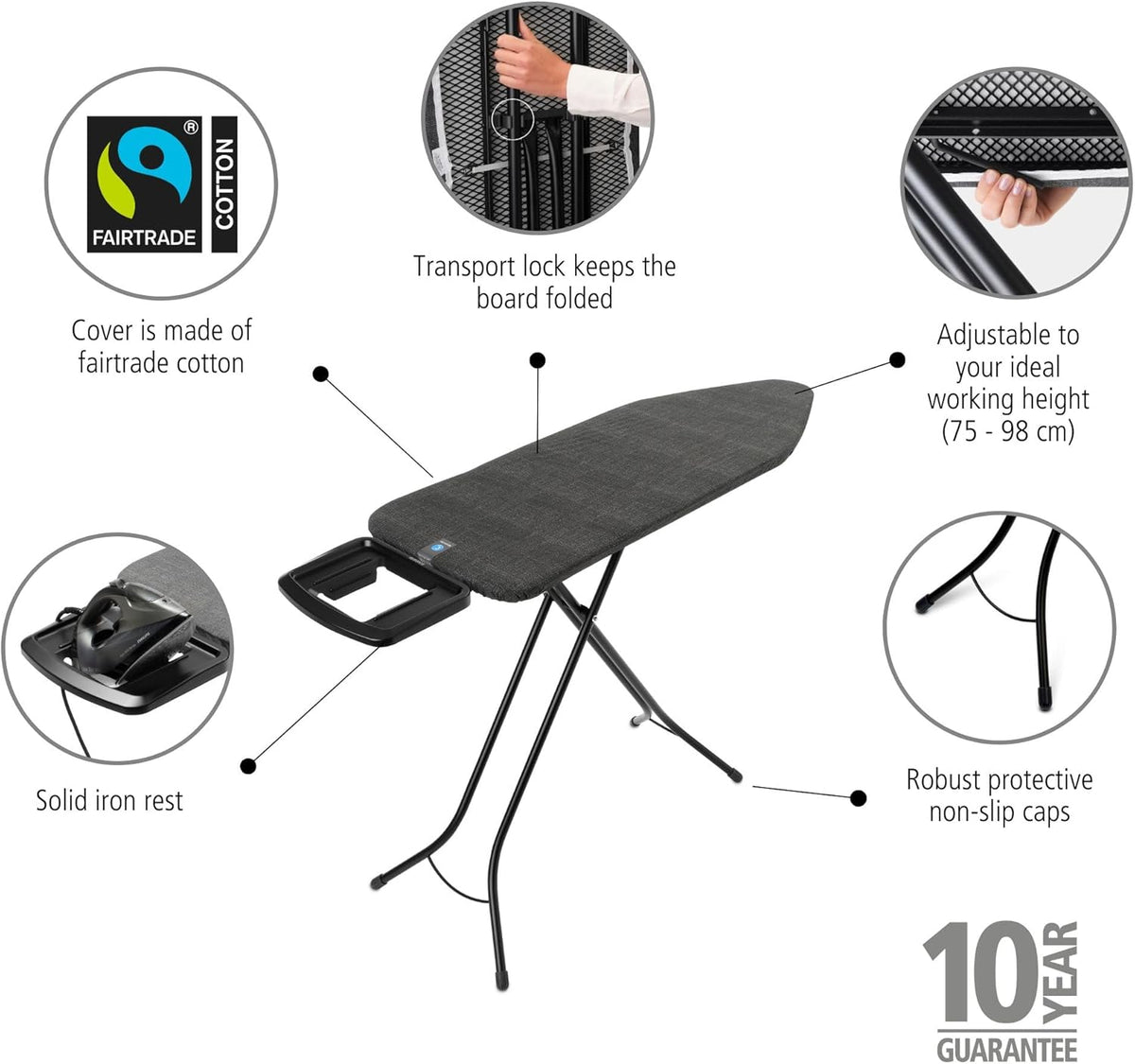 Ironing Board SSIR Size C (18" x 49") Denim Black Brabantia
