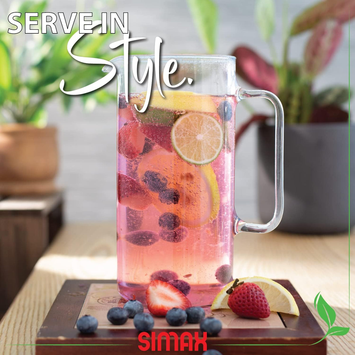 Glass Pitcher with Handle | 1 Qt | Cylinder | Simax