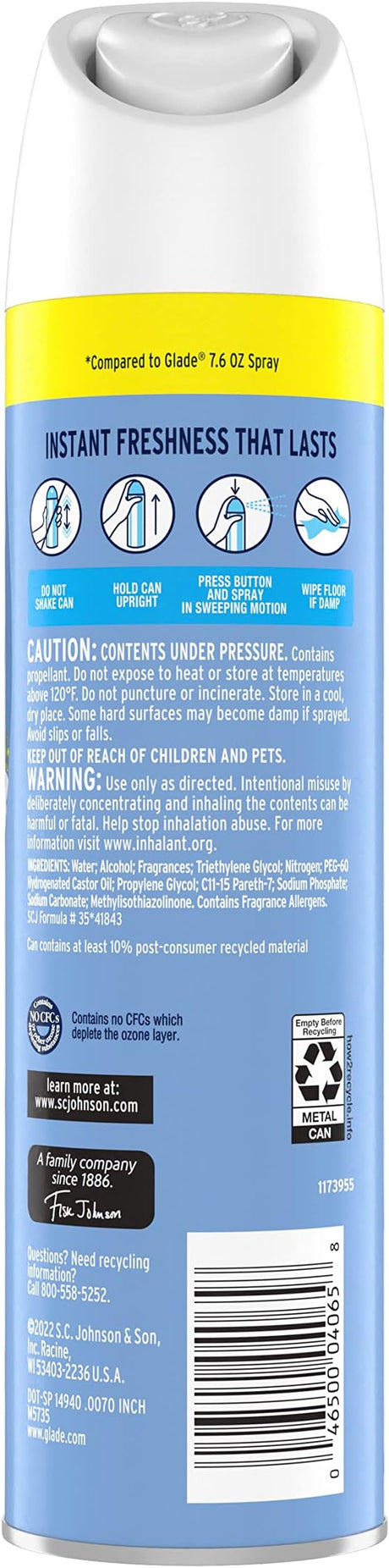 Air Freshener Aerosol Clean Linen Glade