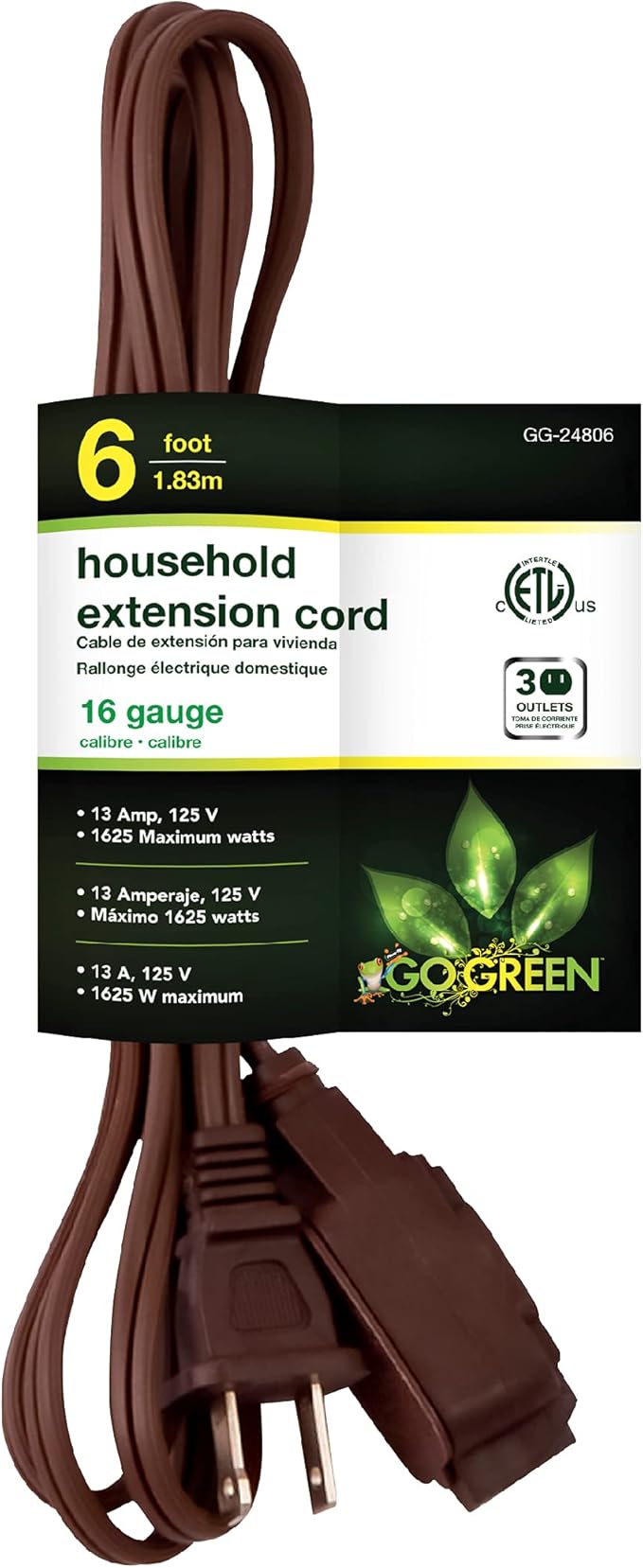 6' Extension Cord Brown GoGreen