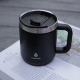 Travel Coffee Mug With Lid and Handle 14oz | Black | Double Wall Vacuum Insulated | Manna