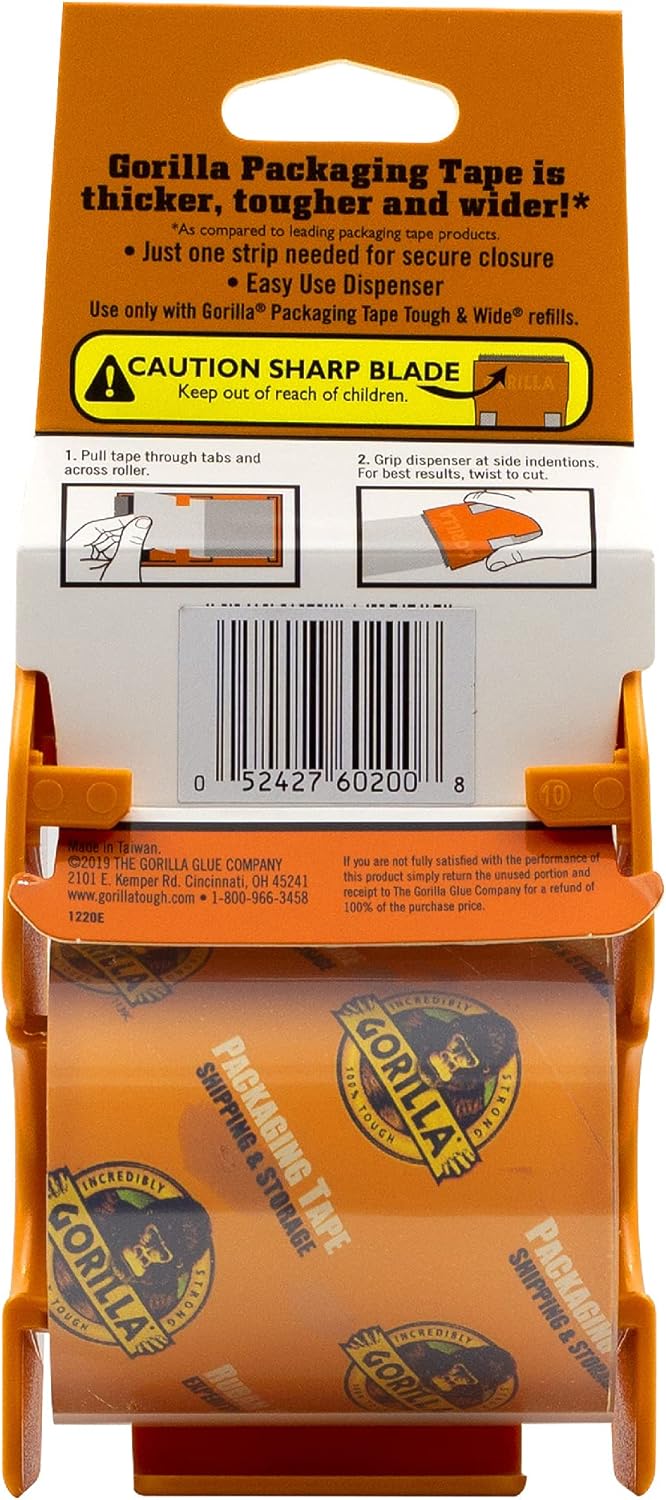 Gorilla Packaging Tape | Heavy Duty Crystal Clear | Tough & Wide 2.83 in | 20 yd Roll