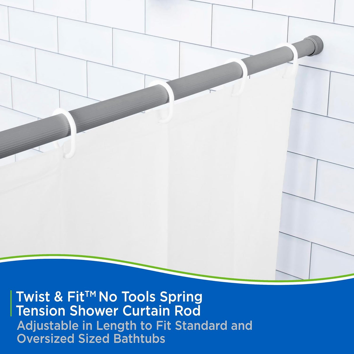 Spring Tension Shower Curtain Rod | Grey | 42”×72” | Kenney