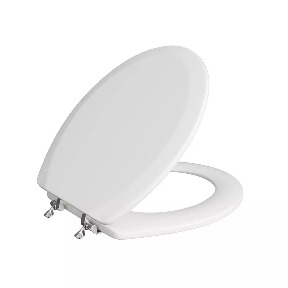 Round Wood Toilet Seat White Chrome Hinge Jones Stephens