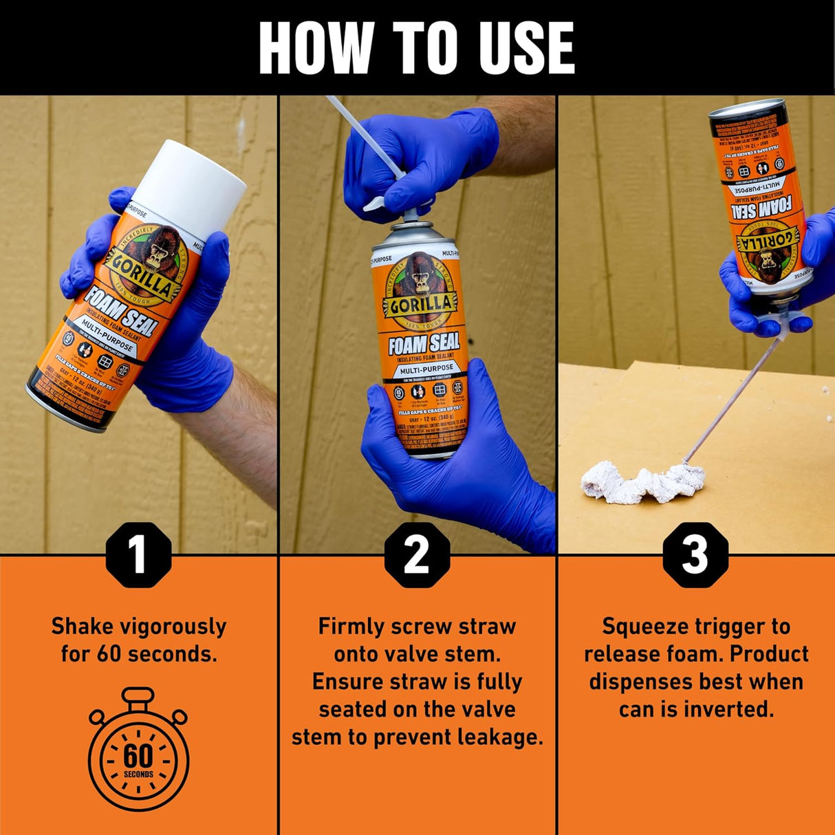 Gorilla Insulating Foam Sealant | Expanding Spray Foam for Gaps & Cracks | 12 oz