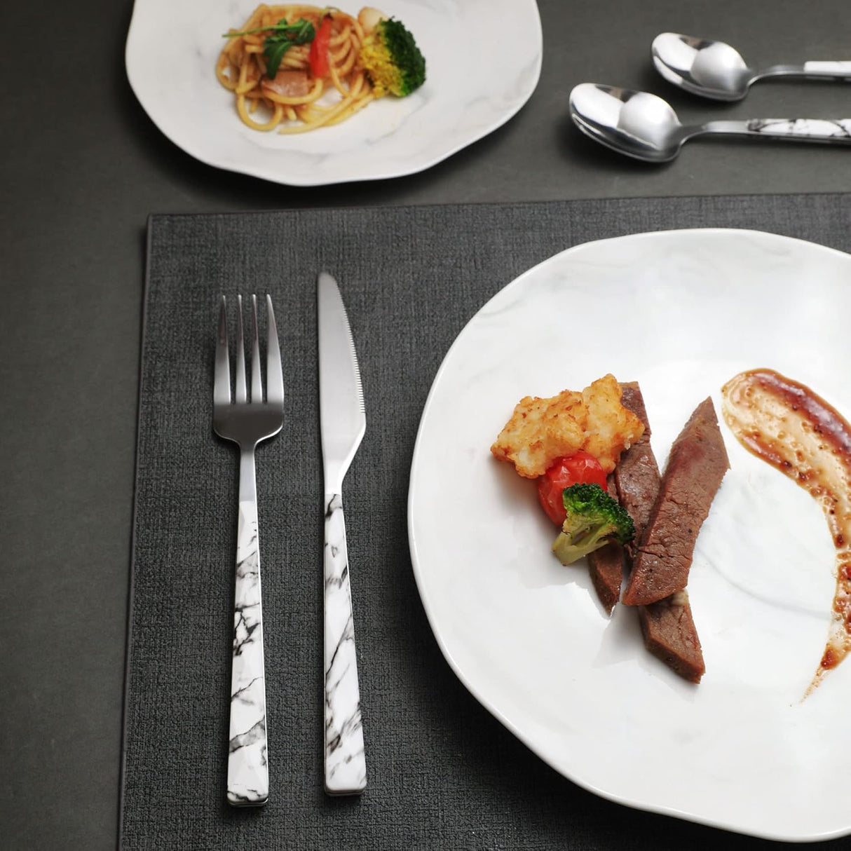 Flatware Set 20pc | Marble Handle | Modern Cutlery | Holister