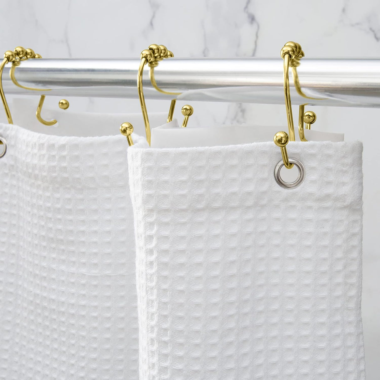 Double Shower Curtain Hooks | Gold | Set of 12 | Bath Bliss