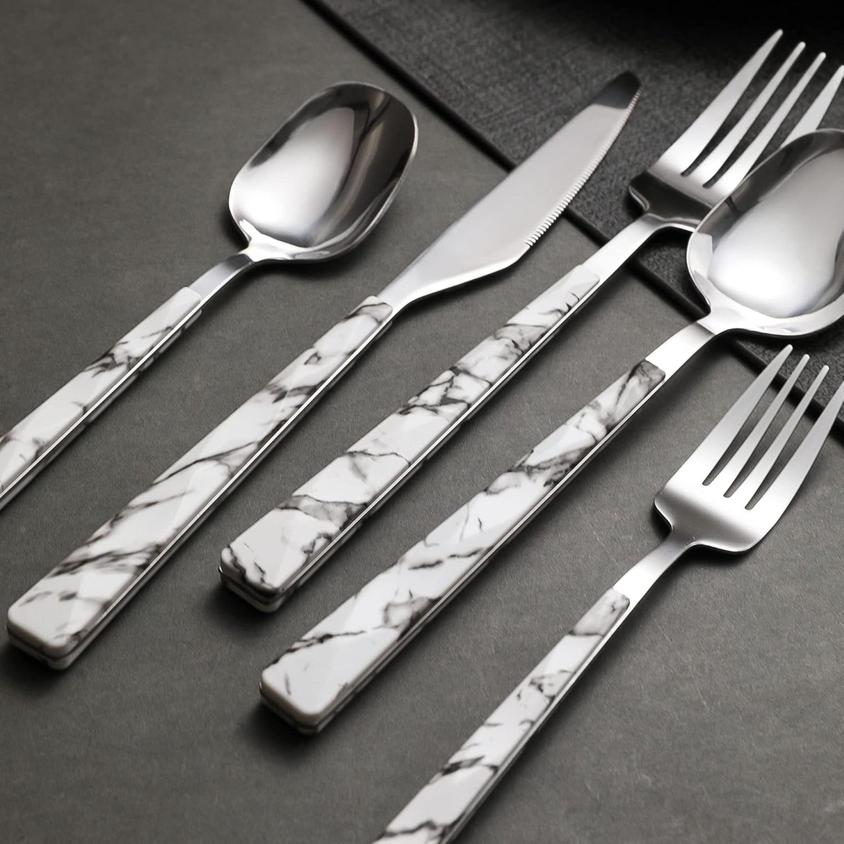 Flatware Set 20pc | Marble Handle | Modern Cutlery | Holister