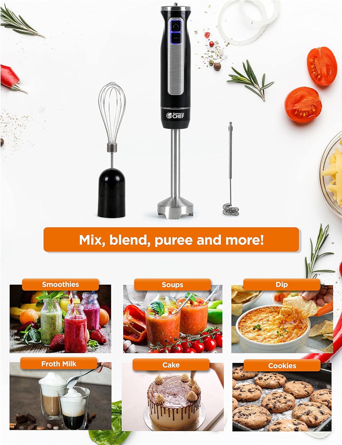 Commercial Chef Hand Blender SS 8 Speed