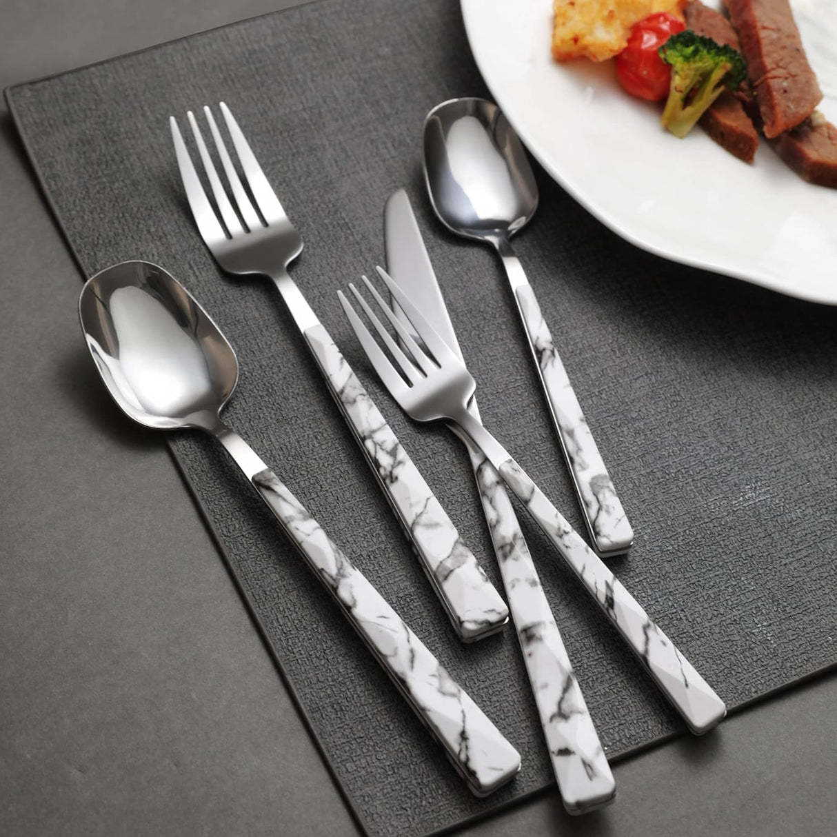 Flatware Set 20pc | Marble Handle | Modern Cutlery | Holister