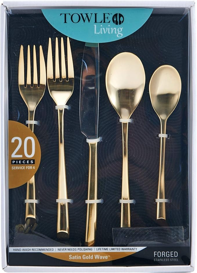 Gold Flatware Set 20pc | Satin Wave Finish | Towle Living