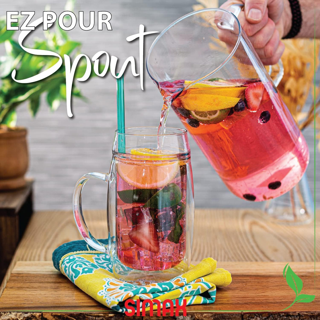Glass Pitcher with Handle | 2.1 Qt | Cylinder | Simax