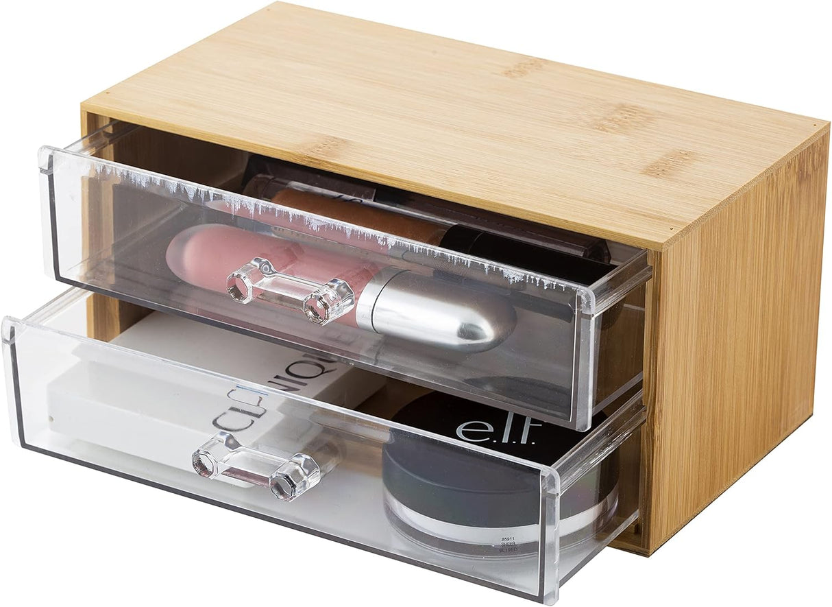 Bamboo Cosmetic Organizer | 2 Drawer | Bamboo Wood | Simplify