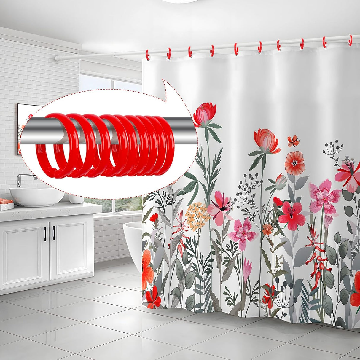 Shower Curtain Rings in Red Color | Set of 12 | R&L Plastics