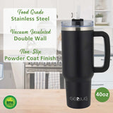 Insulated Tumbler Cup with Handle, Lid & Straw | 40 oz | Stainless Steel | Brentwood