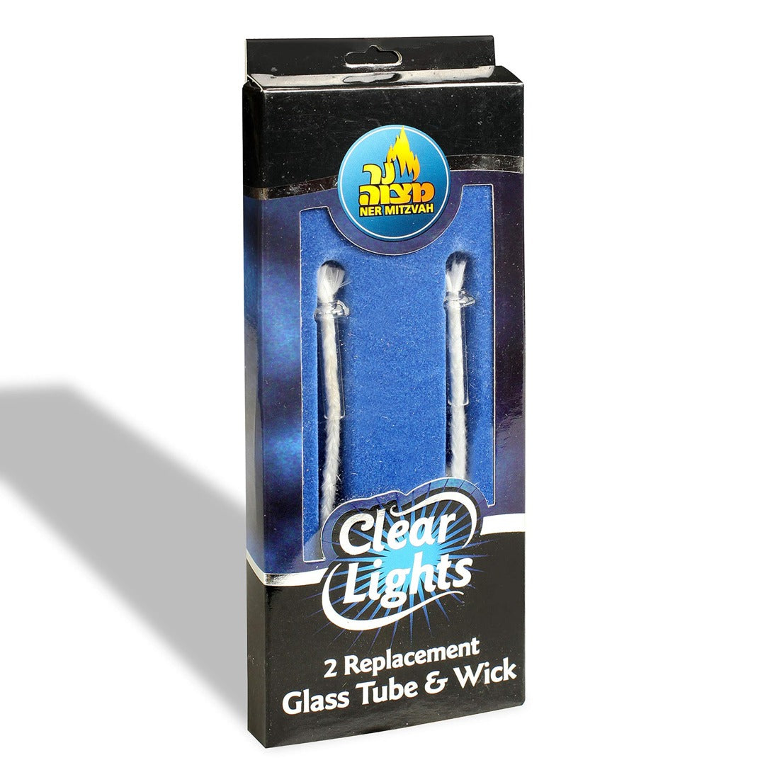 2 Replacement Glass Tube & Wick Ner Mitzvah