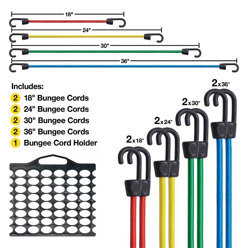 Bungee Cords Assorted Size w/Organizer