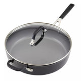 Kitchen Aid 5qt Hard Anodized Covered Saute w/Helper Handle: Nonstick, Oven Safe, Silicone Handle, Glass Lid