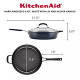 Kitchen Aid 5qt Hard Anodized Covered Saute w/Helper Handle: Nonstick, Oven Safe, Silicone Handle, Glass Lid